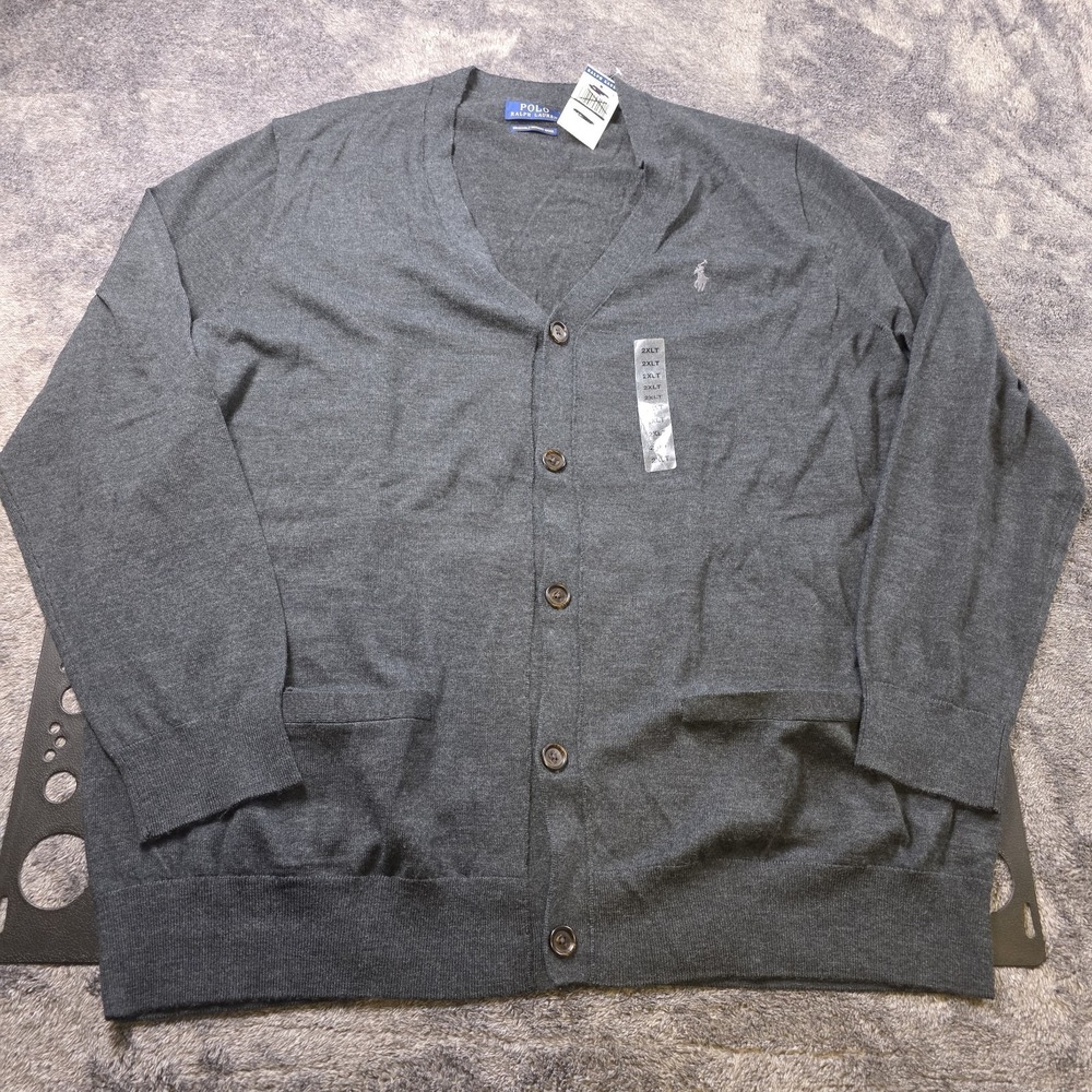 Polo Ralph Lauren Washable Merino‎ Wool Cardigan Mens 2XLT Gray
